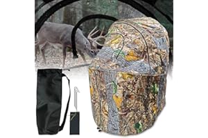 Bayattoo Portable Hunting Blind with Chair-Camouflage See-Through Ground Blind with Cup Holder, Lightweight 1-Person Tent for Deer and Duck Hunting