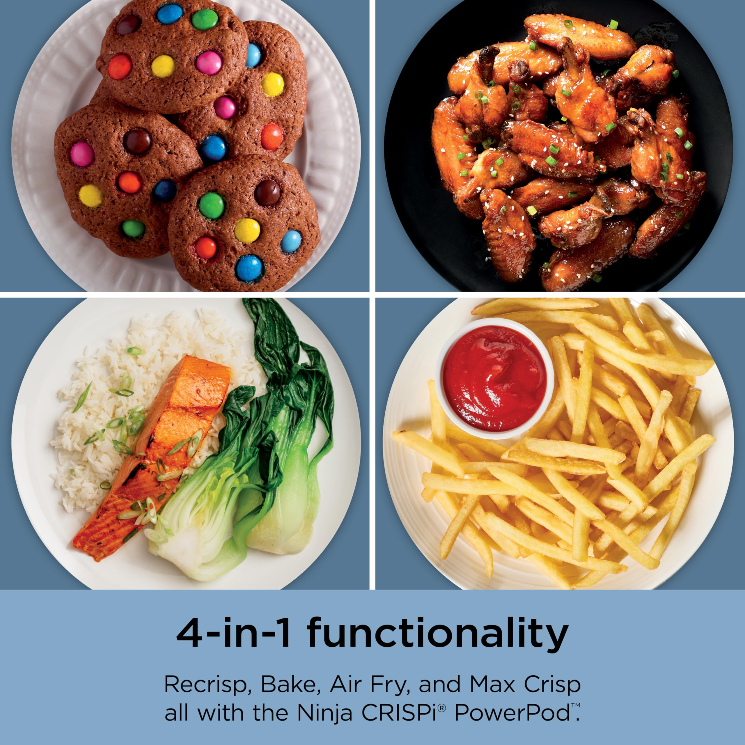 Ninja Crispi Sistema de cocción de freidora de aire de vidrio portátil 4 en 1, recipientes de vidrio de 4 cuartos y 6 tazas con tapas de almacenamiento, comidas fáciles, apto para microondas, congelador y lavavajillas, freír al aire, hornear y más, bígaro, FN101PL