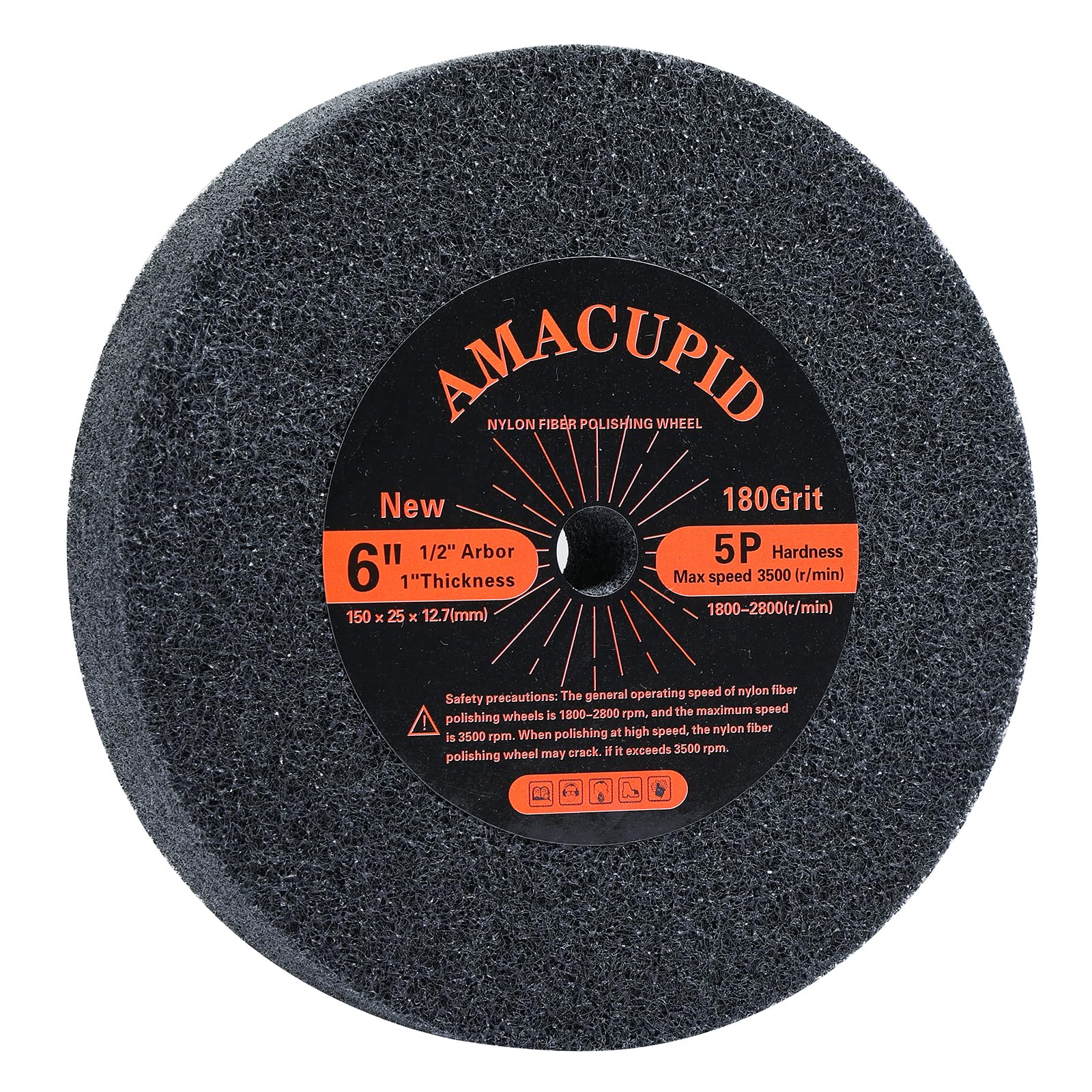 AmaCupid Nylon Fiber Brushed Buffing Wheels 6 Inch 5P Hardness. for Bench Grinding Wheel Polishing Machine. Polishing Soft Materials Such as Copper and Aluminum. 1/2" Arbor, 1" Thickness, 180 Grit
