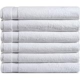 AmazonCommercial Premium 100% Cotton Bath Towel Set - Pack of 6, 27 x 54 Inches, 600 GSM, White