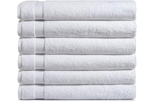 Amazon Basics 6 Pack Bath Towel Set, 54 x 27 inches, 600 GSM 100% Ring Spun Cotton, Lightweight and Highly Absorbent Quick Drying Premium Towels for Hotel, Spa and Bathroom, White
