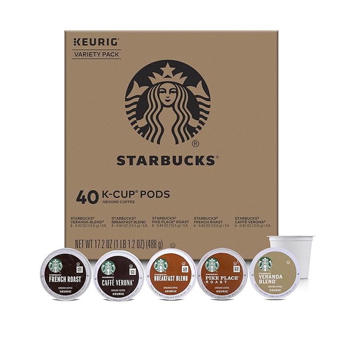 Starbucks Black Coffee K-Cup Variety Pack for Keurig Brewers, 40 K-Cup Pods (5 Roasts With 8 Pods Each)