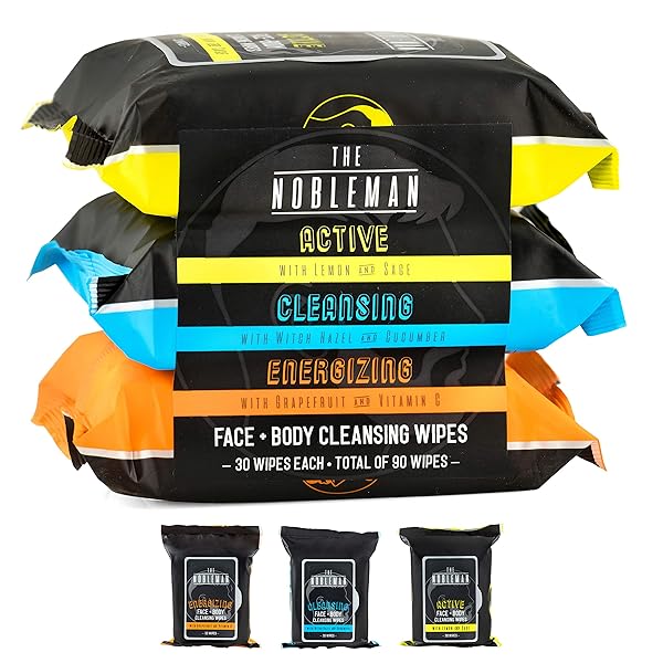 MEN’S ACTIVE/CLEANSING/ENERGIZING FACE + BODY CLEANSING WIPES – 3 PACK (90CT)