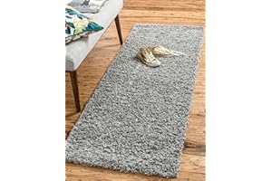Unique Loom Solid Shag Collection Area Rug (2' x 6' 5" Runner, Cloud Gray)