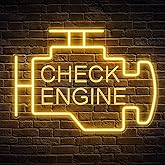 Kavaas Check Engine Neon Sign, LED Garage Sign for Car Room Decor | Check Engine Light Neon Sign for Garage Decor, Auto Repair Workshop, Man Cave - Best Gifts for Dad, Car Enthusiast (Golden Yellow)