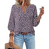 VALOLIA Women's 3/4 Sleeve Blouses Button Down Shirt Business V Neck Casual Clothing Blouses Dressy Casual Chiffon Tops