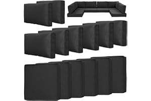 SNUBBULL 14 Piece Outdoor Patio Waterproof Cushion Covers, Fits 6-Seat Wicker Rattan Sectional Couch Chair Furniture Cover Replacement Set - Fade-Resistant Patio Cushion Covers with Zipper, Covers Only