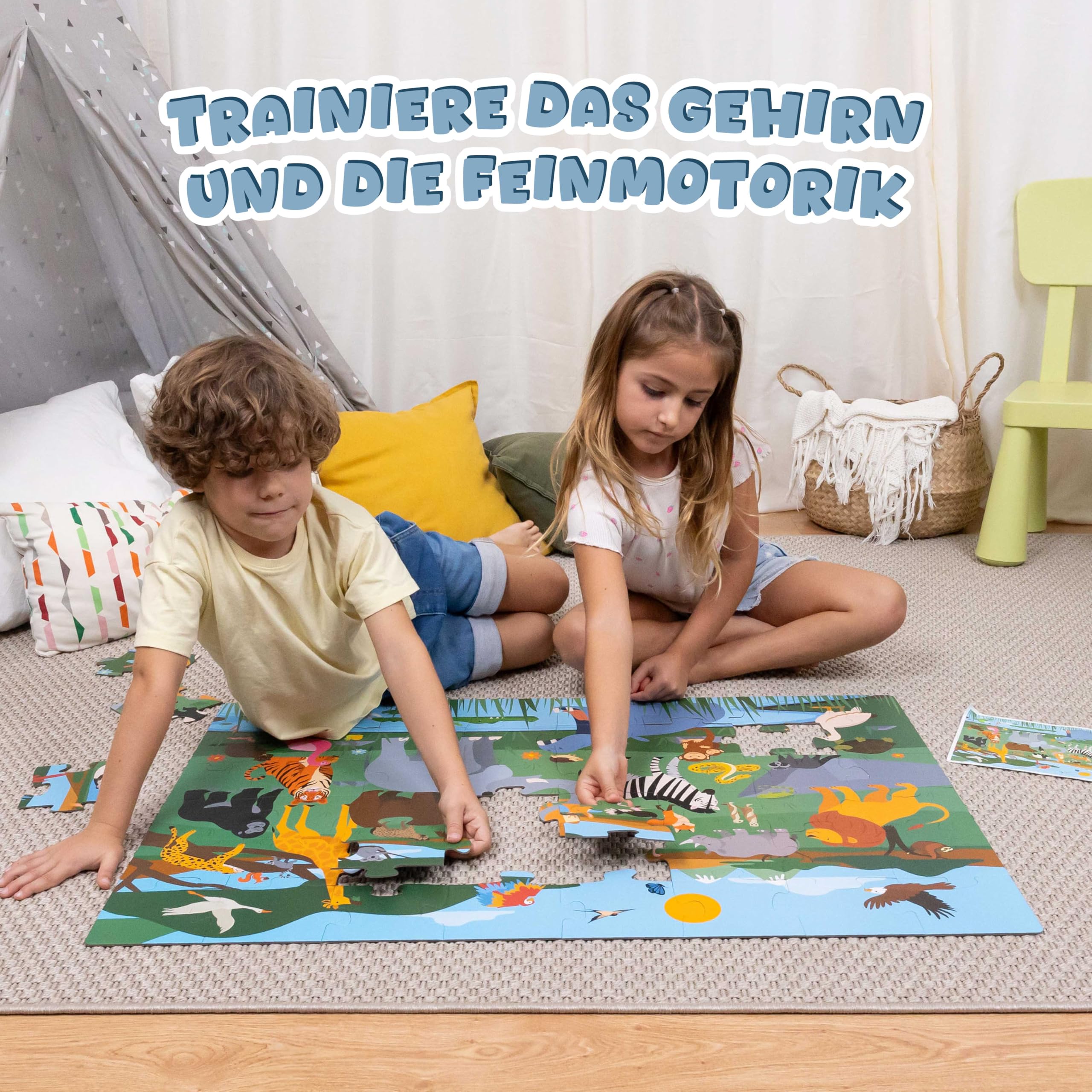BONNYCO XXL Puzzle Kinder Dschungeltiere mit 48 Große Teile. Safari Bodenpuzzle XXL 92 x 62 cm als Geschenke für Kinder. Puzzel Lernspielzeug für Jungs und Mädchen 2-8 Jahre 8