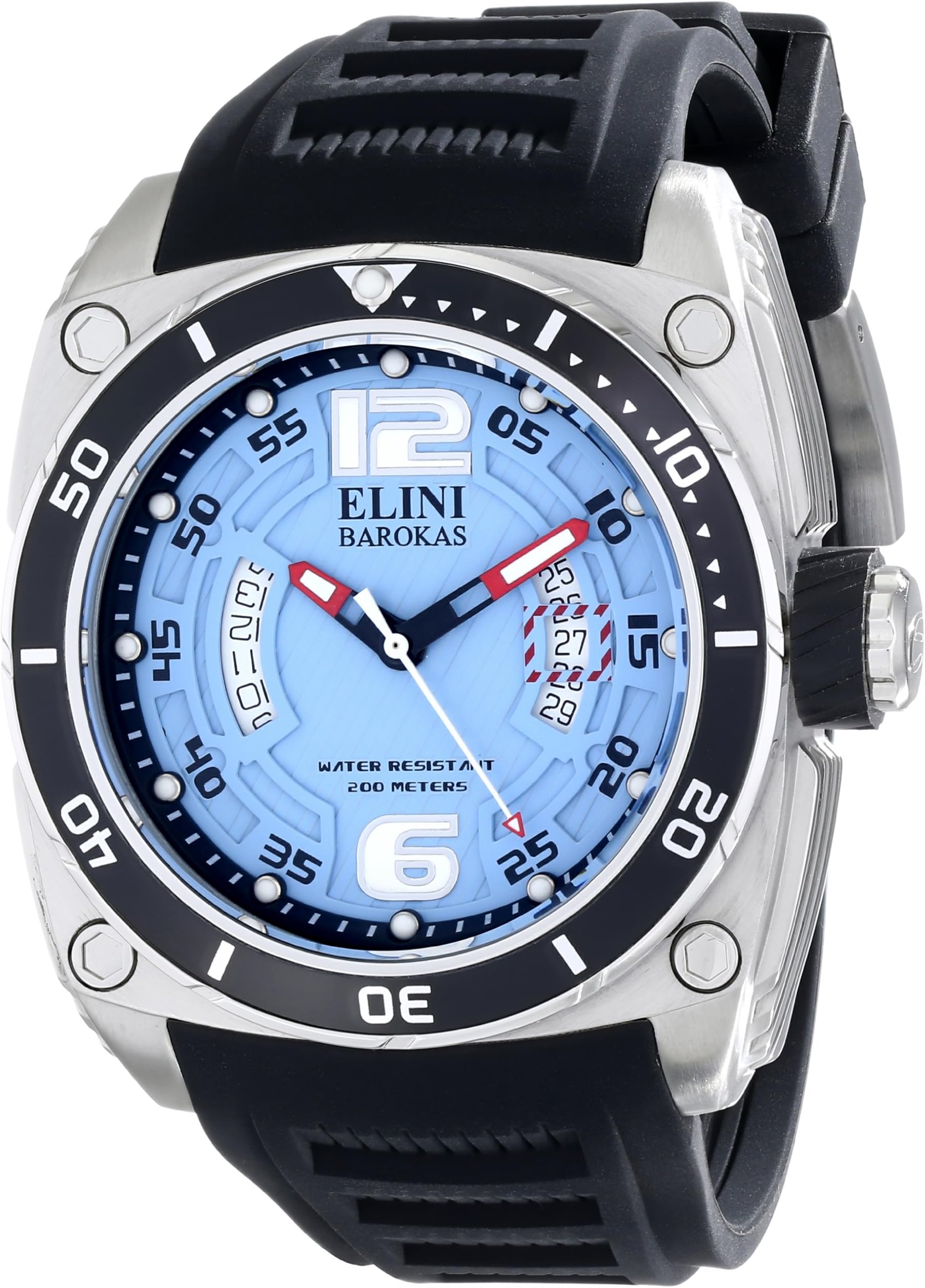 Elini Barokas Men's 10013-012-BB Commander Light Blue Textured Dial Black Silicone Watch