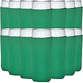 TahoeBay Slim Can Cooler Sleeves (25-Pack) Skinny Tall Cans 12 Oz Bulk Thin Seltzer Fit Sublimation Blanks for Vinyl Plain Blank Foam Beer Bottles Black White Assorted Solid Set (Kelly Green)