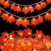 BEEWIN 2 Pack Fall Decorations for Home,Fall Lights Battery Operated,Total 20FT 40 Led Maple Leaf Garland with Lights String for Halloween Thanksgiving Autumn Harvest Friendsgiving Indoor Outdoor