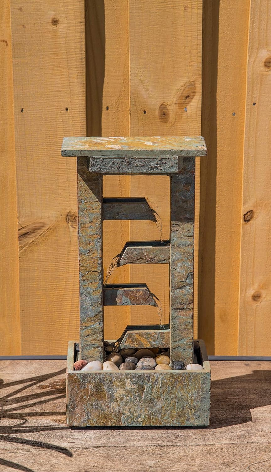 Kenroy Home Rustic Indoor Table Fountain, 19 Inch Height, 10 Inch Width, 6 Inch Ext. with Slate (51046SL) : Garden & Outdoor