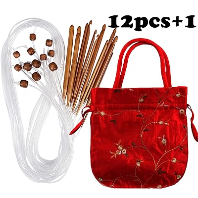 Athena YY Case of Carbonized Bamboo Crochet Afghan Tunisian Crochet Hooks Set with Plastic Cable Bamboo Crochet Knitting Needles Hooks Kit Yarn Knitting Needles Set Scarf Blanket Garment 12 Sizes