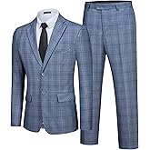WEEN CHARM Men's 2 Piece Slim Fit Plaid Suit Business Casual Blazer Pants Set for Formal Wedding Prom Office Party