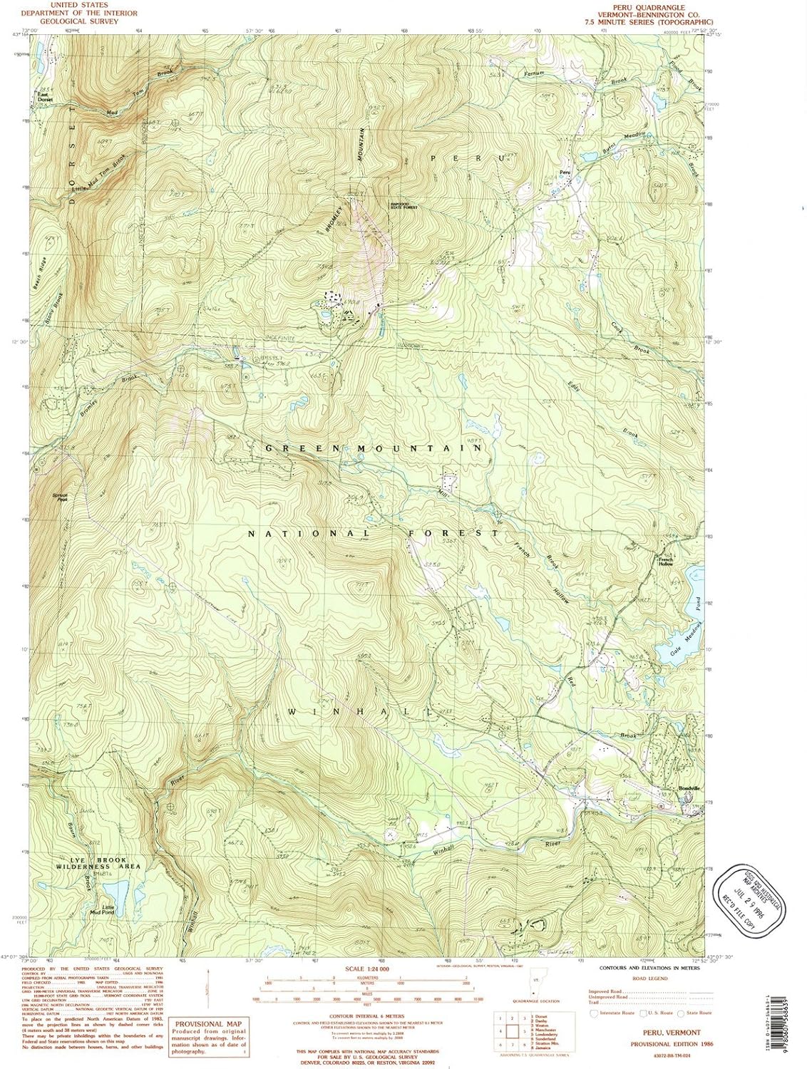1986 Peru, VT Vermont USGS Historical Topographic Map