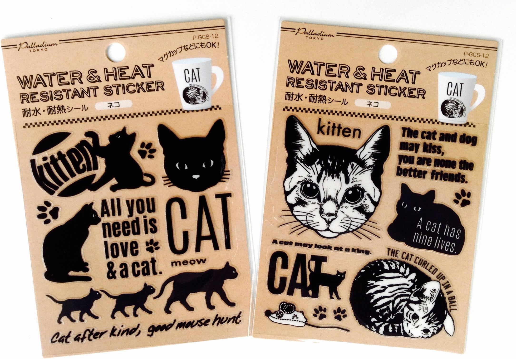 Cat Vinyl Decal Sticker for Yeti Tumblers, Bathroom kitchen Decor Heat And Water Resistant Stickers Cats Mug Cup Glass Tumbler Car 2 Sheets