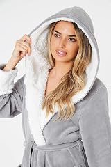 CityComfort Ladies Hooded Dressing Gown Sherpa Hood Plush Bathrobe M Grey view 5