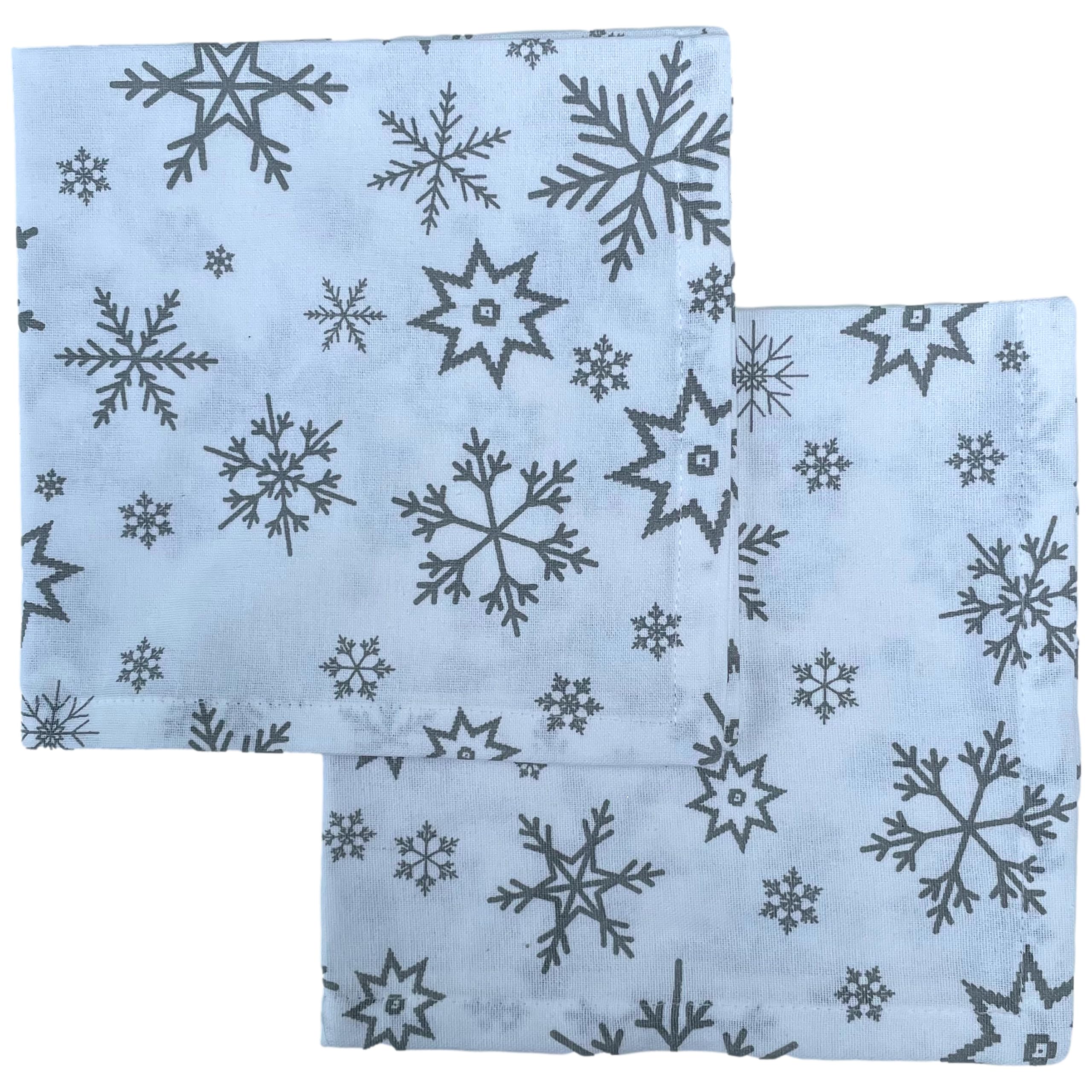 Christmas Napkin - Cotton Napkins for Christmas-Themed Dining Table Setting & Silverware - Silver Napkins with Snowflakes - Ragged Rose Gift Wrapped Cloth Napkins Set of 4-40 cm x 40 cm