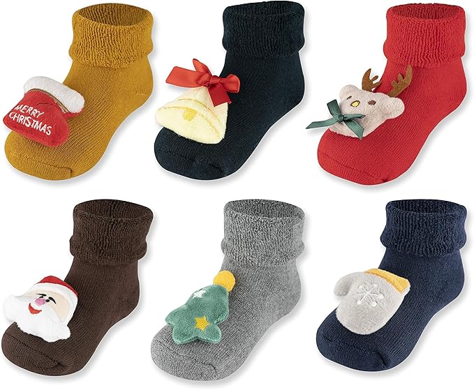 6 Pair Baby Socks with Grips Toddler Kids Unisex Thick