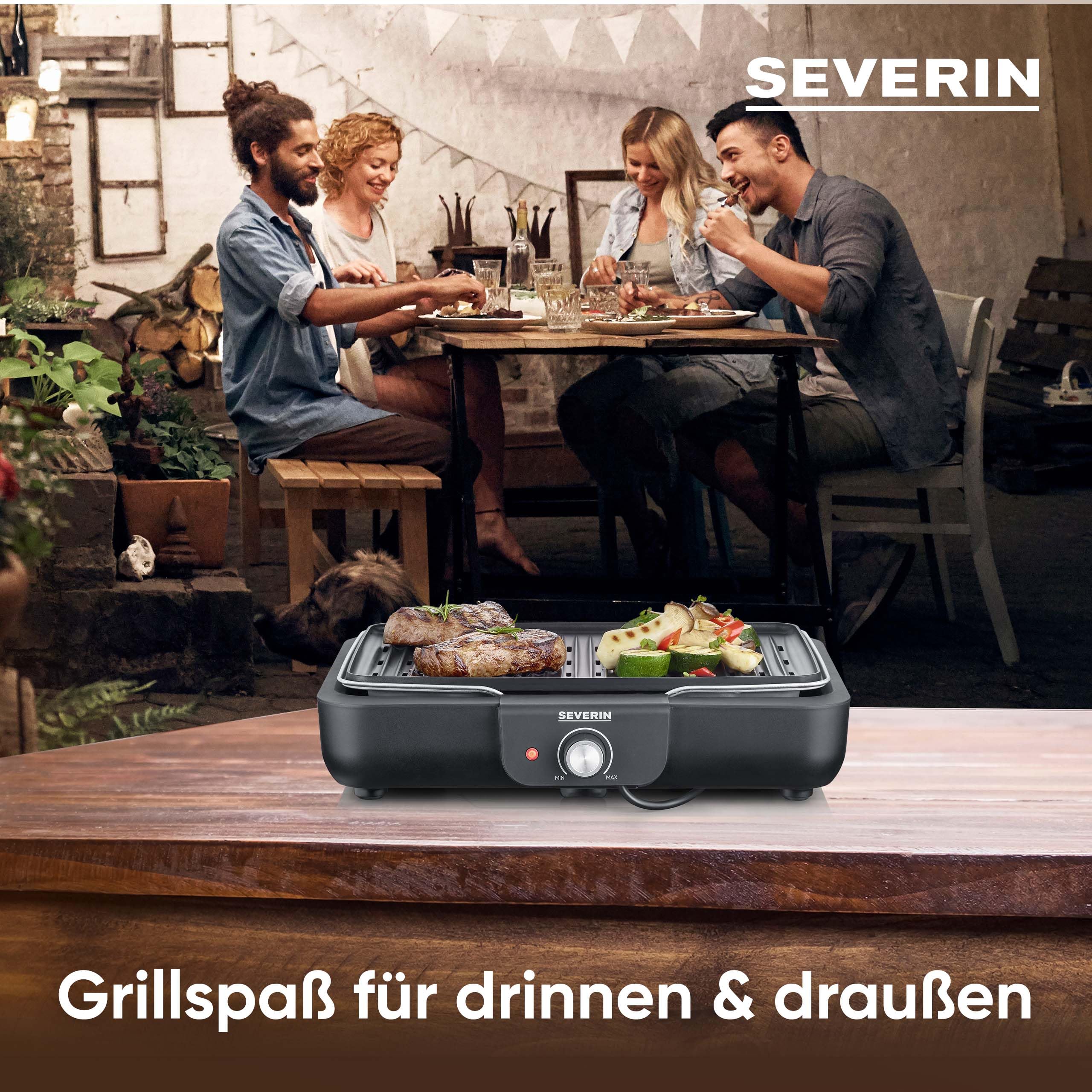Severin Tischgrill mit Aluminium-Grillplatte, für drinnen und draußen, Alu-Druckgussplatte, Elektrogrill mit schnellem Grill-Start, einstellbar bis zu 230°C, 2.200 W, schwarz, PG 8556 3
