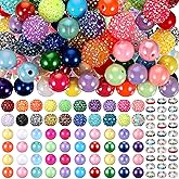Huquary 160 pcs Beads for Pens Jewelry Resin Crystal Rhinestone Chunky Bubblegum Spacer Hole Beads for Beadable Keychains DIY Craft Jewelry Making Supplies (Acrylic)