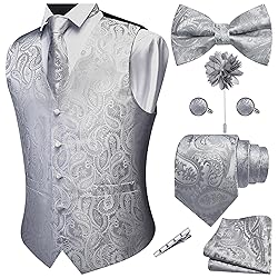 GUSLESON Light Grey Mens Vest Tie and Bow Tie Set