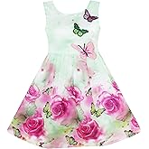 Sunny Fashion Girls Dress Rose Flower Print Embroidery Purple