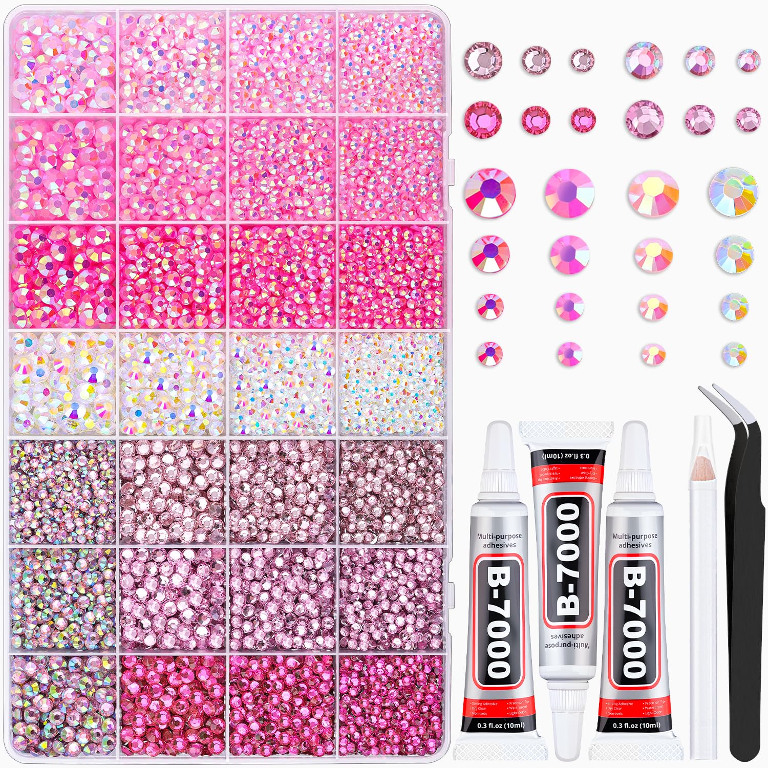 Photo 1 of 20000Pcs Pink Rhinestones for Bedazzling with 3Pcs B7000 Jewelry Glue, Resin Rhinestones for Crafting Crafts?Bedazzler Kit Flatback Gems for Clothing Shoes Tumblers Nail Art