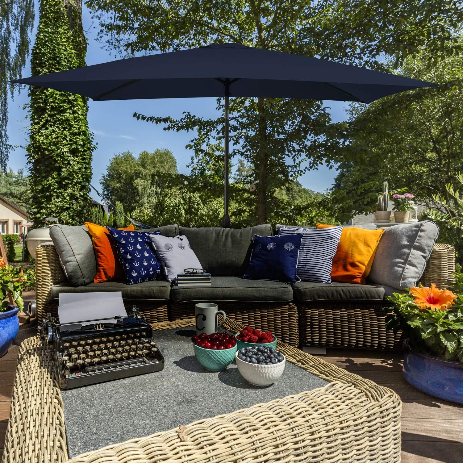 Garden 6 6 X 10 Ft Navy Meway Rectangular Patio Table Umbrella Garden Umbrella With Tilt And Crank For Commercial Event Market Deck Backyard Pool And Patio Table Patio Lawn Garden Patio Furniture