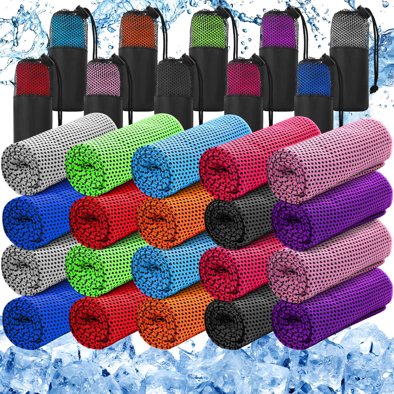 Photo 1 of Peryiter 20 Pack Cooling Towels Bulk for Neck and Face 12''x 40'' Microfiber Sport Towels for Hot Weather Breathable Soft Quick Dry Sweat Rags Portable 20 Storage Bags Gym Yoga Running Golf Workout
