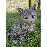 Hi-Line Gift Head-Tilting Grey Tabby Kitten Sitting