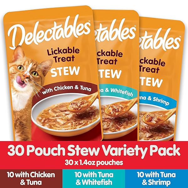 HARTZ DELECTABLES STEW LICKABLE WET CAT TREATS FOR ADULT & SENIOR CATS, VARIETY PACK, 30 COUNT