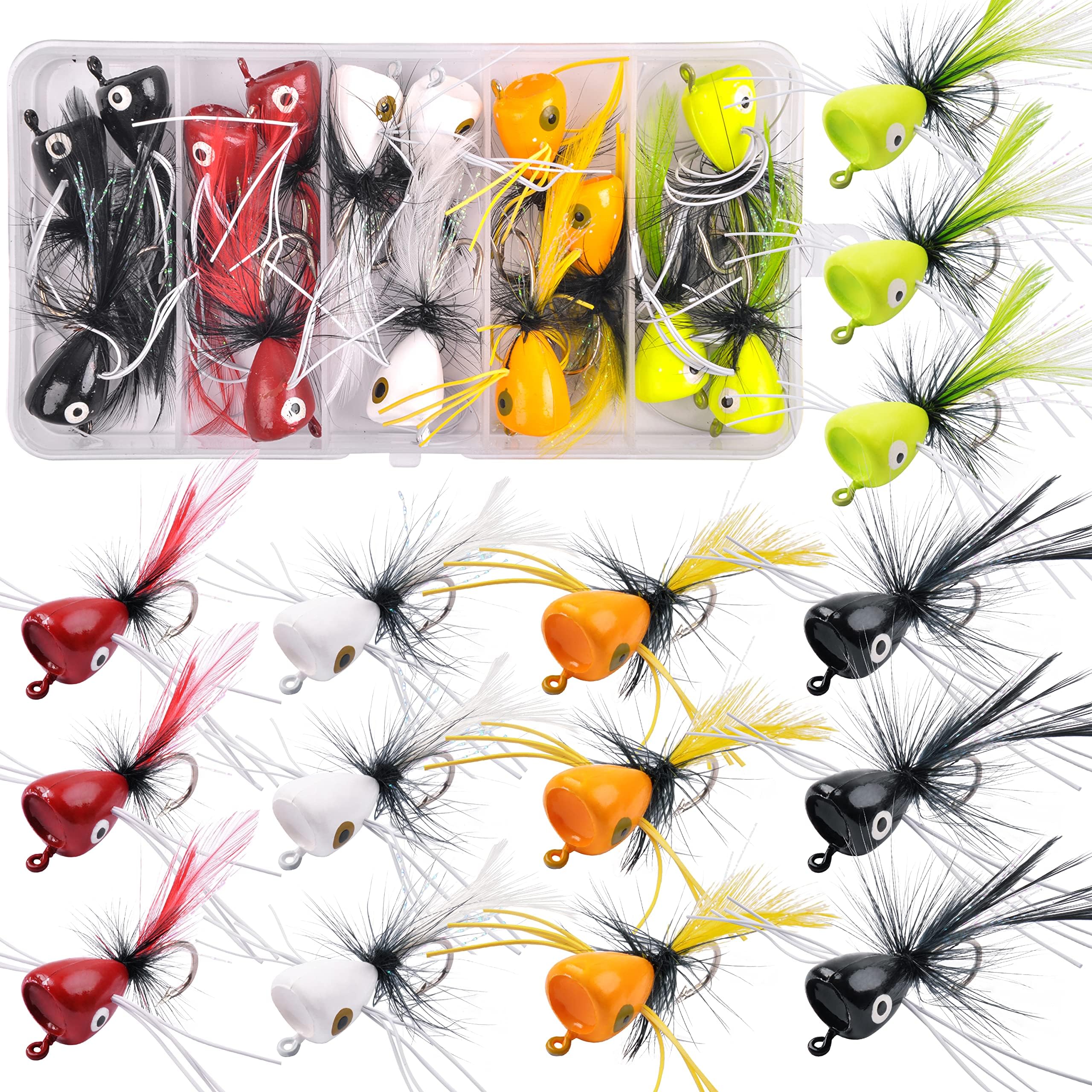 Fly Fishing Popper Flies Kit Colorful Fly Fishing Flies Popper Lures Foam Float Topwater Popping Bugs Lures Accessories for Trout Panfish Bluegill Bass Sunfish Salmon