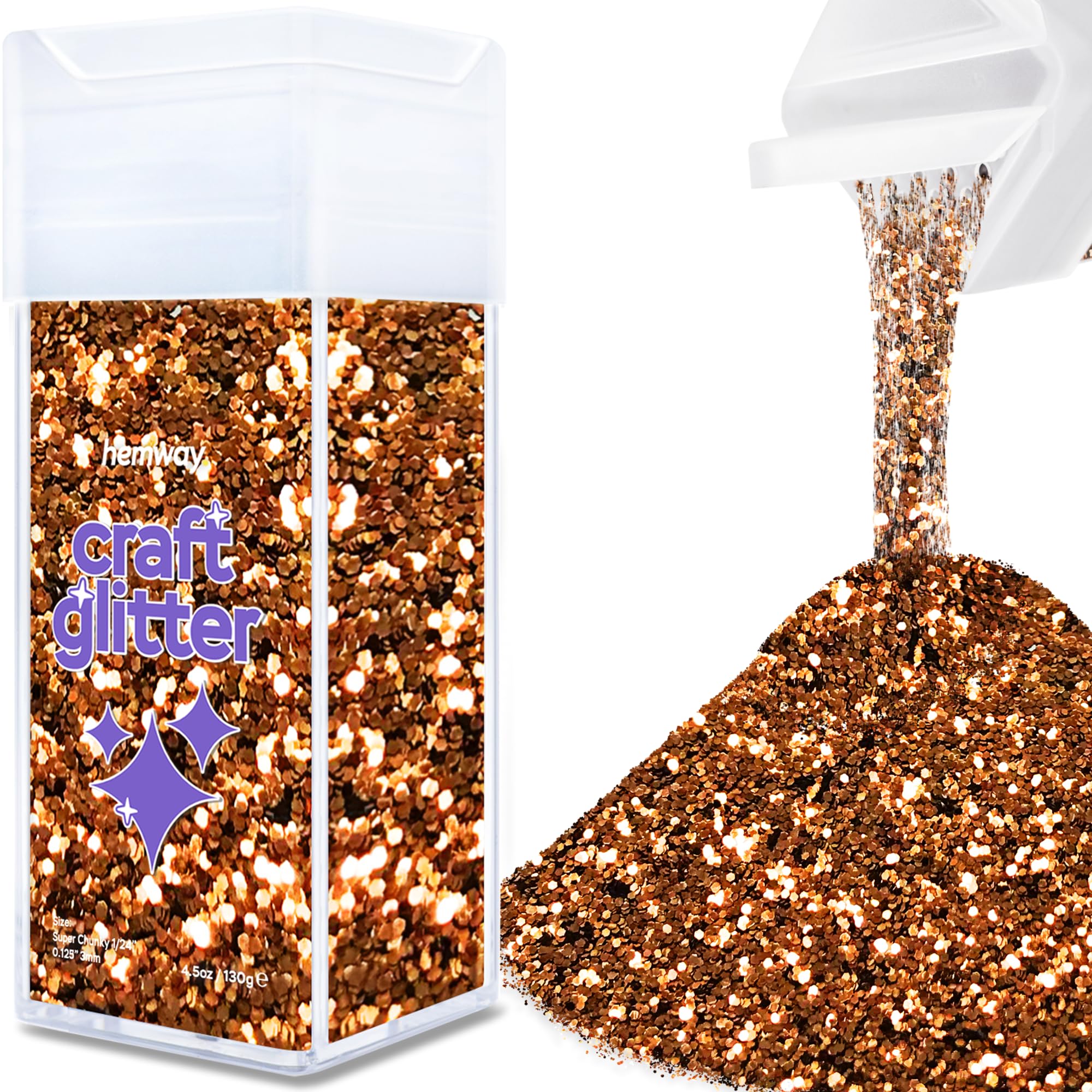 Hemway Glitter Shaker Bronze Brown 110g Extra Chunky, Craft Glitter Shaker for Resin & Epoxy Crafts, Christmas Art Supplies, Nail, Body, Face, Eye, Festival, Crafting, Slime, Sparkle