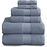 NY Loft 100% Cotton 6 Piece Bath Towel Set | Blue Towels | Oeko-TEX® Standard 100 | Soft & Absorbent, Quick-Dry | 2 Bath Towels 2 Hand Towels and 2 Washcloths | Trinity Collection - Flint Stone