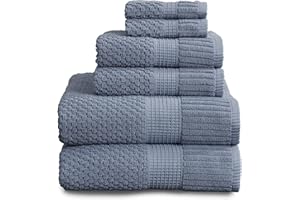 NY Loft 100% Cotton Towel Set 6 Piece | Super Soft & Absorbent Quick-Dry 2 Bath Towels 2 Hand Towels and 2 Washcloths |Textured and Durable Cotton | Trinity Collection (6 Piece Set, Flint Stone)