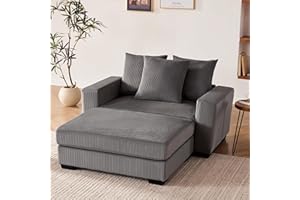 Howjoe 58.3" Comfy Deep Seat Oversized Chaise Lounge Indoor for Living Room, Solid Wood Sleeper Reclining Chair with Thickened Cushions Widened Armrests for Bedroom, Lounge Chair with Ottoman, Grey