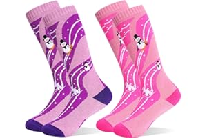 Tphon Kids Merino Wool Ski Socks 2 Pairs Boys Girls Thermal Winter Warm Thick Breathable Socks for Skiing Snowboarding