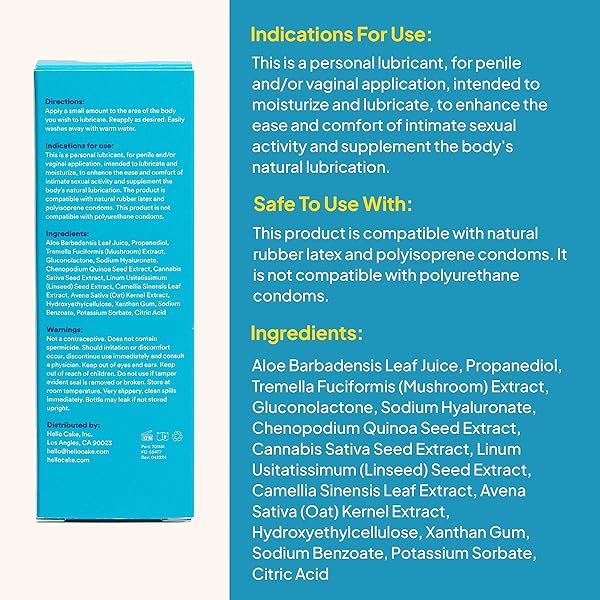 HELLO CAKE NATURAL LUBE – ALOE-BASED ORGANIC PERSONAL LUBRICANT – HYDRATING, HYPOALLERGENIC, PH-BALANCED, NON-STICKY, CONDOM COMPATIBLE, FOR MEN, WOMEN, & COUPLES, 3.3 FL OZ