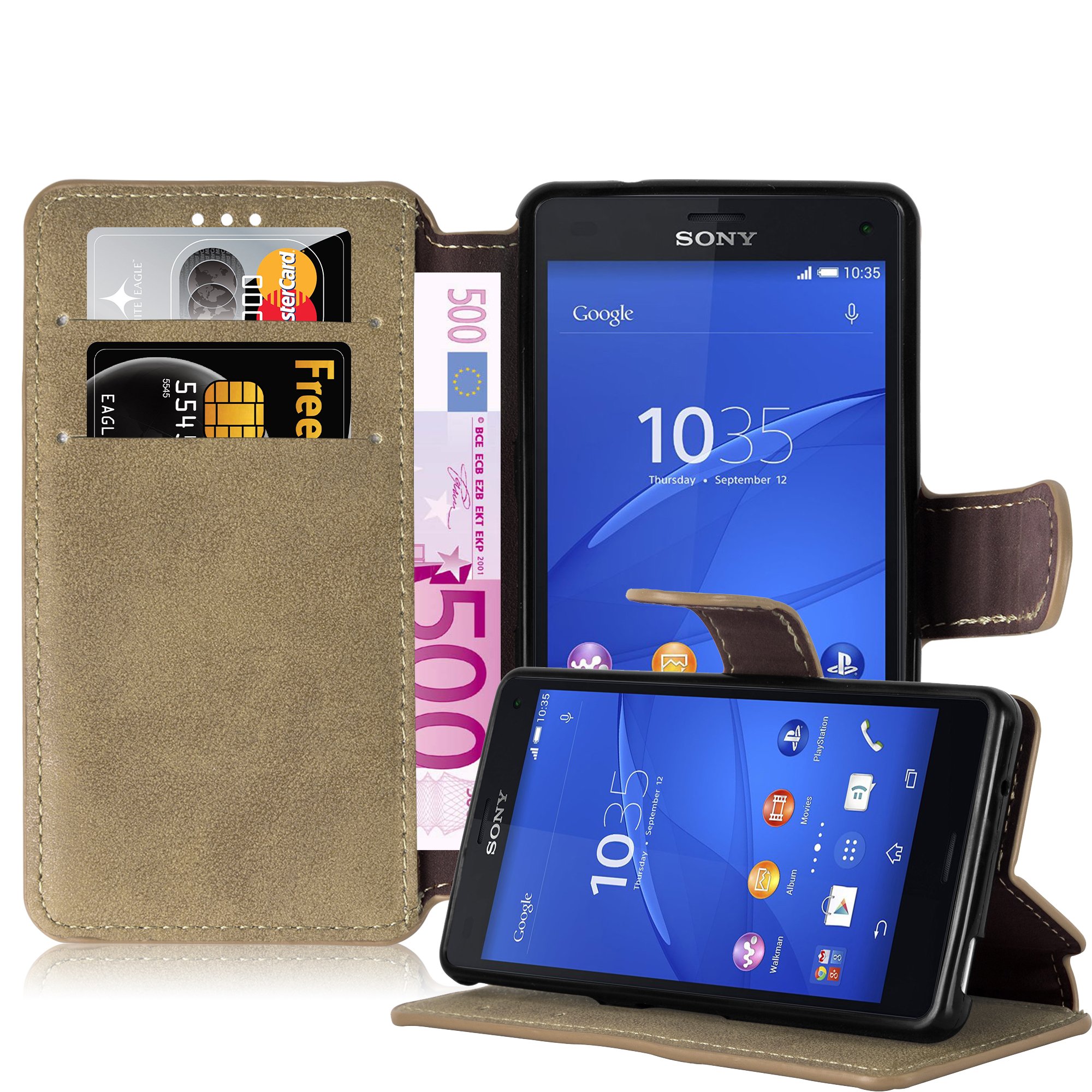 cadorabo – Retro Book Case in Used-Look Design for > Sony Xperia Z3 COMPACT / Z3 MINI < – Etui Cover Protection Pouch with Stand Function and Card Slot in FROSTED-BROWN