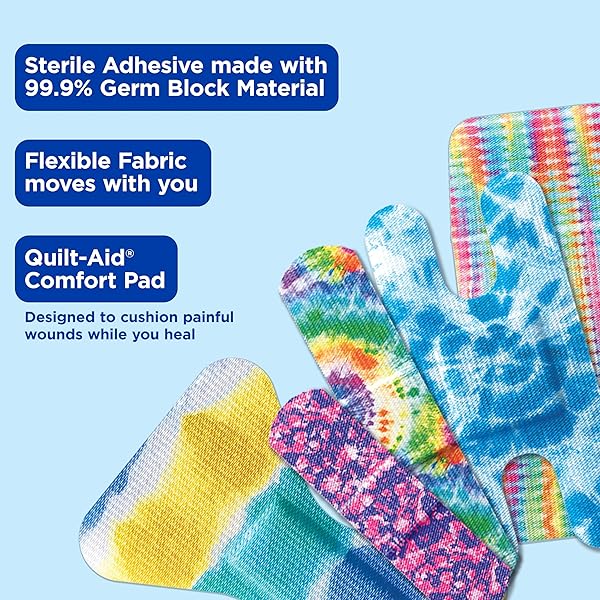 BAND-AID BRAND FLEXIBLE FABRIC ADHESIVE BANDAGES, COMFORTABLE STERILE PROTECTION & WOUND CARE FOR MINOR CUTS, SCRAPES & BURNS, FIRST AID KIT ESSENTIAL, FUN TIE-DYE DESIGNS, ASSORTED SIZES, 100 COUNT