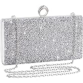 Ubysoyi Silver Clutch Rhinestone Purse Evening Bag Bling Glitter Shoulder Handbag for Bridal Wedding Party For Women