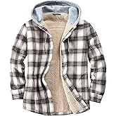 Derbars Women's Sherpa Lined Flannel Shirt Jacket Cotton Plaid Fleece Button Down Jackets with Hood for Women