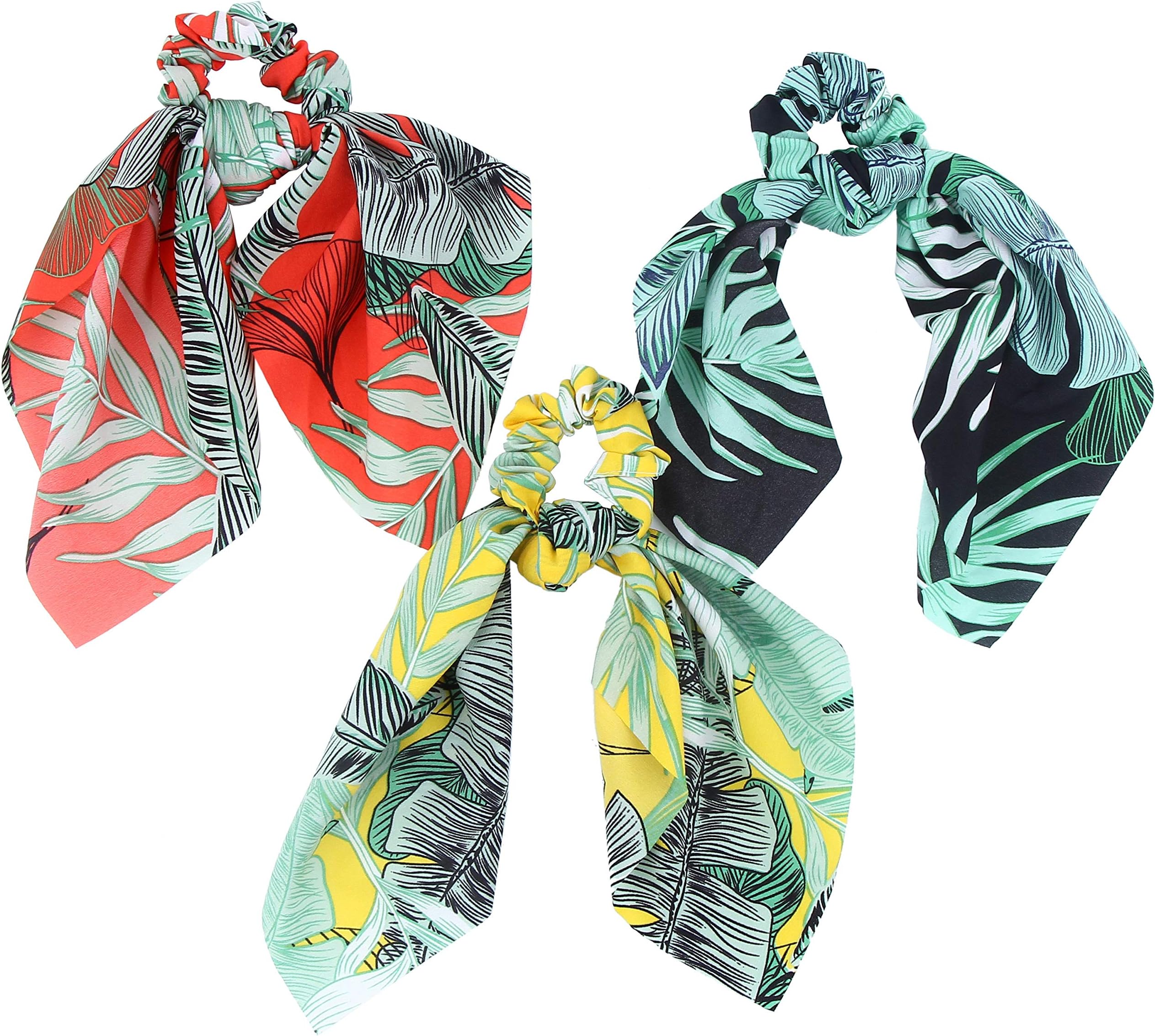 Hair Scarf Silk Scrunchies Ponytail - Unique Hair Ties Designs to match Different Outfits – Satin Silk Hair Bands for Women Teen Tween Hair Scarves Ties (3 pcs Summer Vibes) - Scrunchies with Bow