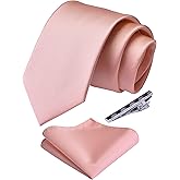 Branduce 3.15"（8cm） Men's Solid Color Necktie and Pocket Square Tie Clip Wedding Business Sets