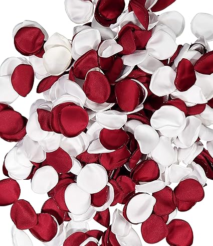 Amazon Lillium 造花 バラの花びら 400枚 ロマンティックな夜 結婚式 記念日 ブライダルシャワー装飾 ワインレッド ホワイト フラワー 花びら 装飾用 造花 オンライン通販