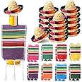 Panitay Tiny Sombrero Hats Mini Serapes for Bottles Colorful Beer Poncho Cover for Cinco De Mayo Mexican Fiesta Party Decoration(16 Sets)