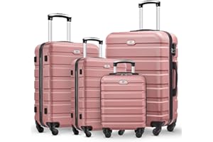 Suitour 4 Piece Luggage Sets, Hardshell Suitcase Set with Spinner Wheels 16 20 24 28inch Travel Sets(Rose Gold)