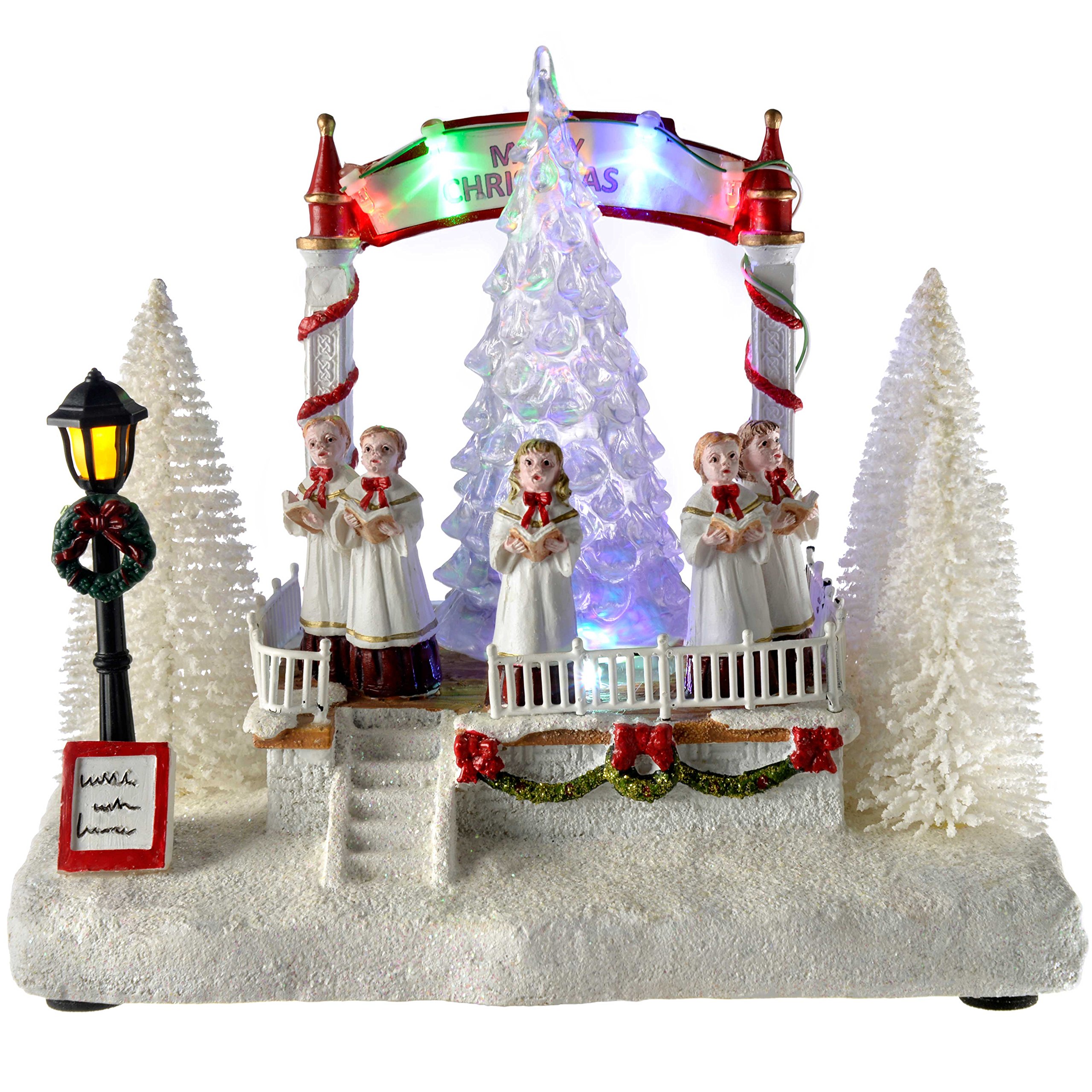 WeRChristmas Pre-Lit LED Choir Christmas Scene with Rotating Tree Decoration, 20 cm - Multi-Colour