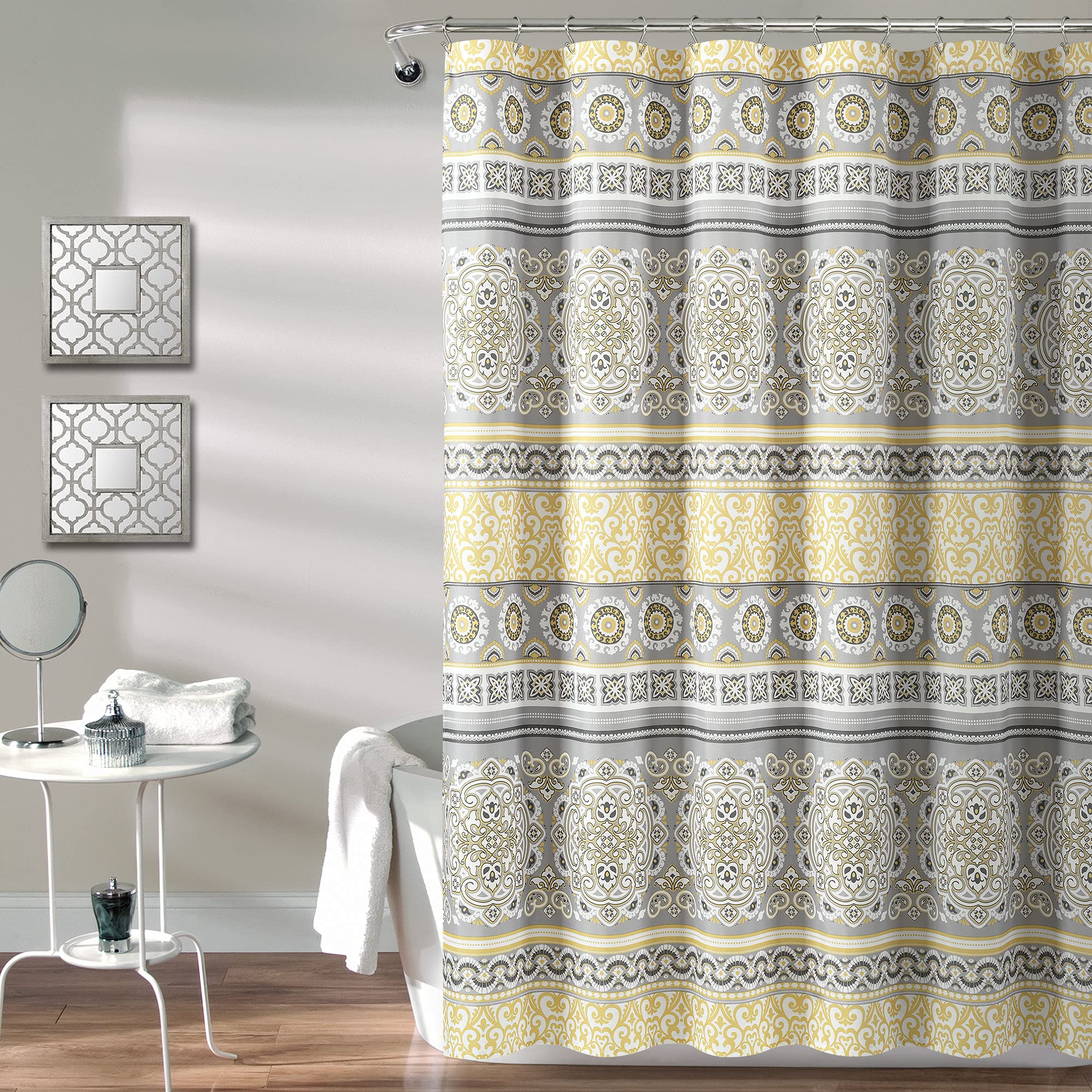 Lush Decor Nesco Stripe Shower Curtain, 72" x 72", Yellow & Gray